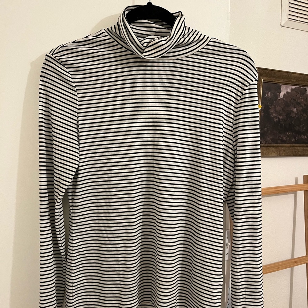 Women’s Size Medium black & white stripe turtle neck.